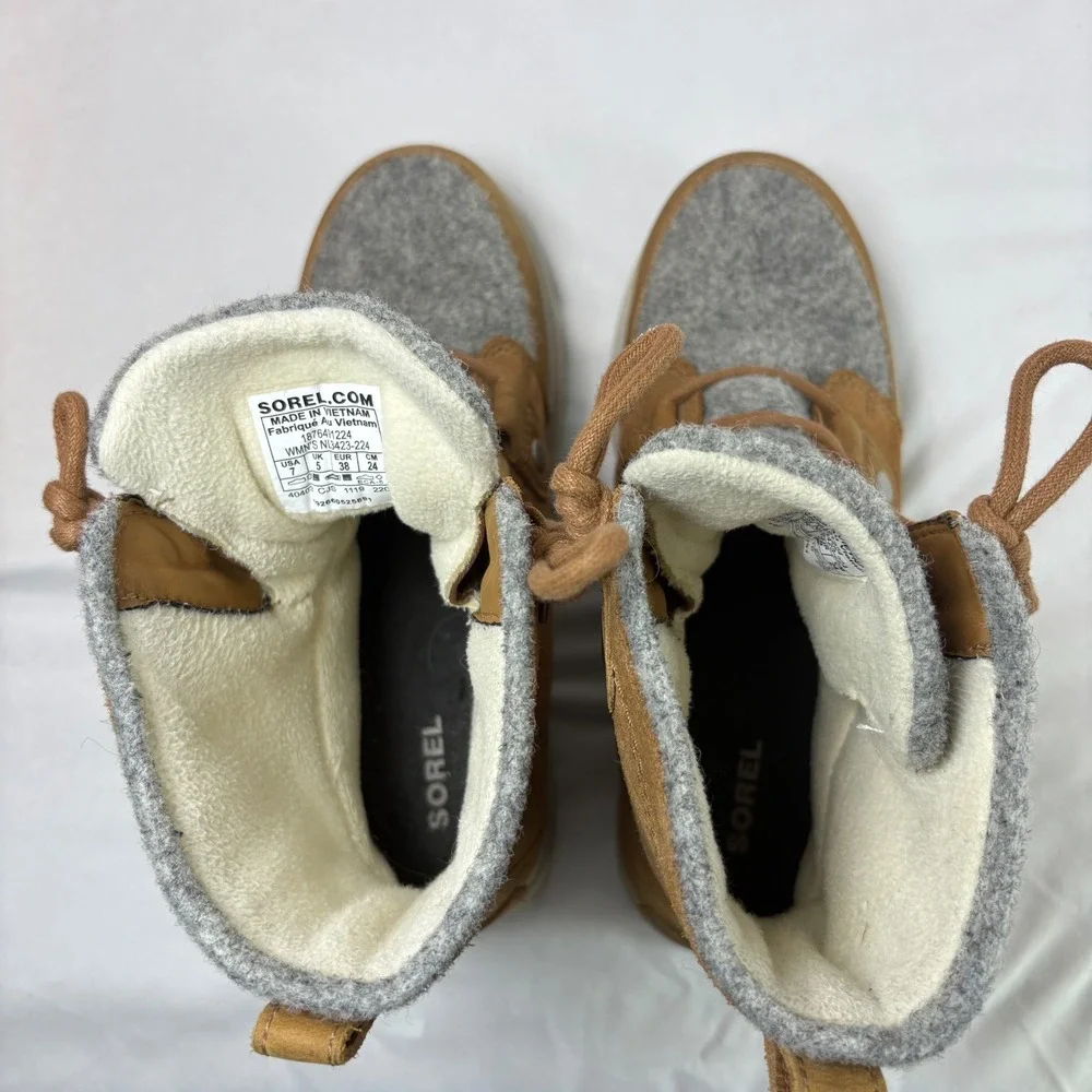 Sorel‎ Explorer Joan Boots Womens 7 Waterproof Winter Camel Brown Suede Wool